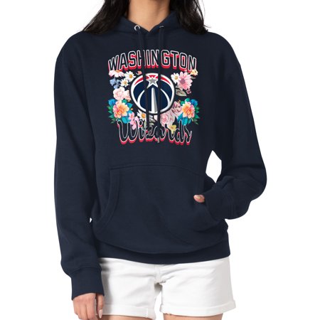 Women s G-III 4Her by Carl Banks Navy Washington Wizards Flowers Team Logo Graphic Fleece Pullover Hoodie