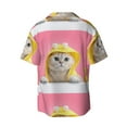 thumbnail image 5 of Uemuo A Funny Cat Pattern Cotton Linen Short Sleeve Shirts,Casual Lightweight Button Down Shirts,Vacation Beach Summer Tops-Medium, 5 of 7