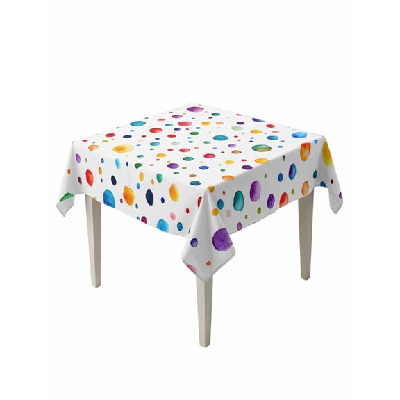 Colorful Polka Dot Table Cloth, Rainbow Color Polka Dots Abstract Waterproof Tablecloth for Square Tables, Reusable Washable Fabric Table Cover for Restaurant Kitchen Dining Tables 60"x60"