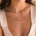 thumbnail image 4 of Turandoss 14K Gold Plated Cross Necklace for Women Dainty Holy Mary Medal Cross Colorful Rosary Beaded Y Chain Teacher Appreciation Mothers Day Graduation Gifts for Her Mom Kids Teen Girls Wife Ideas, 4 of 8