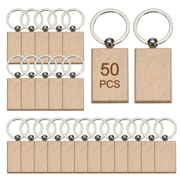 Uxcell Wood Keychain Blanks, 2.08 Inch x 1.26 Inch Wood Engraving Blanks Key Chain Tag for DIY Crafts, Pack of 50