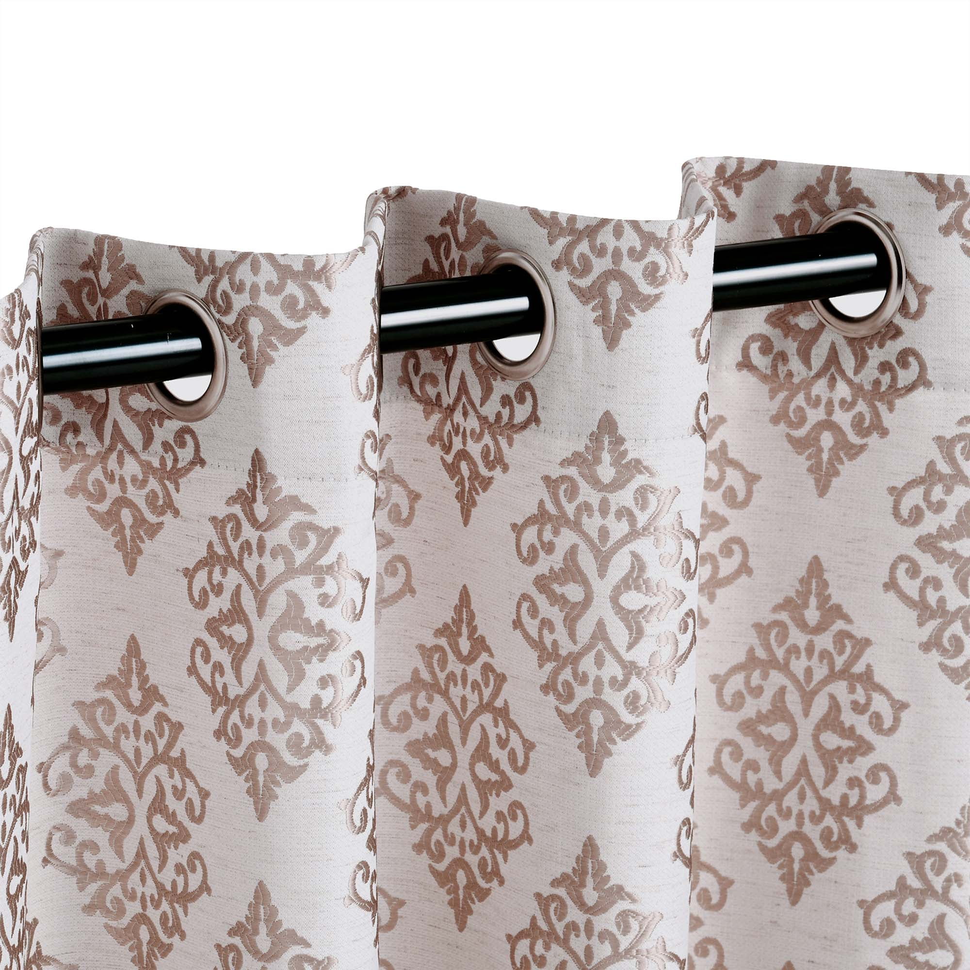 Superior Venetian Damask Jacquard Grommet Curtain Panel, Set of 2, 52" x 84", Brass