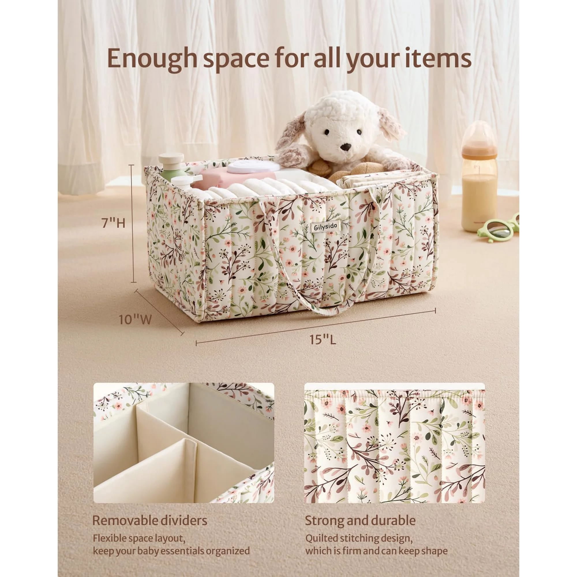 Gilysido  Floral Diaper Caddy Organizer, Cotton Baby Basket, Gift for Baby Shower, Newborn Essentials, Pastoral Daisy