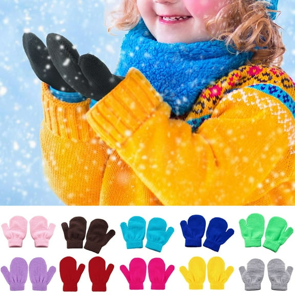 D-GROEE 1 Pair Winter Gloves for Boys Girls - Kids Warm Knit Thermal Knitted Gloves Acrylic Mittens for Cold Weather