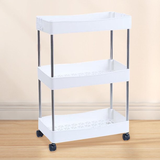Estantería de metal de 3 niveles Estante de almacenamiento móvil con espacio rodante para cocina / baño Wdftyju Libre de BPA