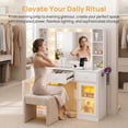 thumbnail image 3 of Zimtown Makeup Vanity with 3 Colors Light Mirror, Glass Top Vanity Desk with Two Glass-Door Storage Cabinets & Charging Station, White, 3 of 7