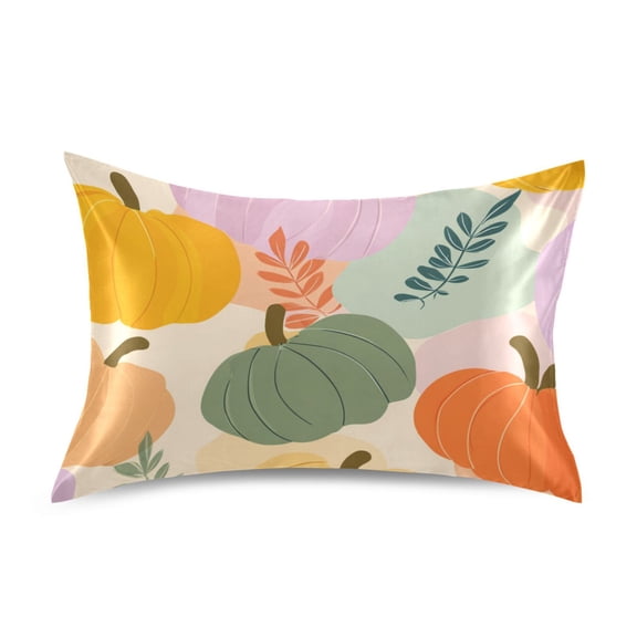 Pastel Colorful Pumpkins Leaves Thanksgiving Satin Pillowcase Envelope Design Pillow Covers 1 Pack Standard Size 20" x 26"