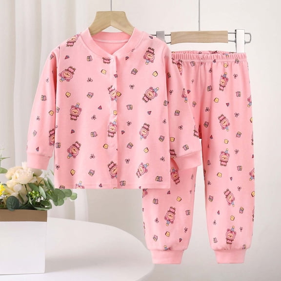 2-Piece Kids Girls Casual Set, 100% Cotton Cartoon Prints Multicolor Long Sleeve Loose & Casual for 6 Months-4 Years,Size 9 Months