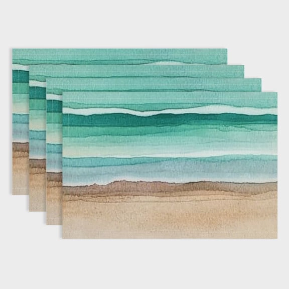 Pratyus Wave Linen Cloth Placemat Set of 4 for Dining Tables, Home Decor, Heat Resistant, Versatile Usage 18x12in