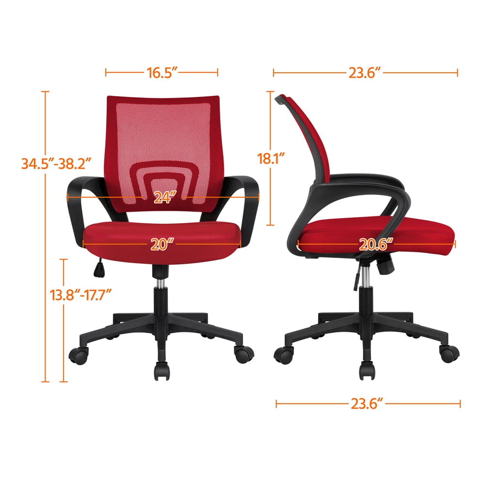 Alden Design Adjustable Mid Back Mesh Swivel Office Chair with Armrest, Set of 2, Red