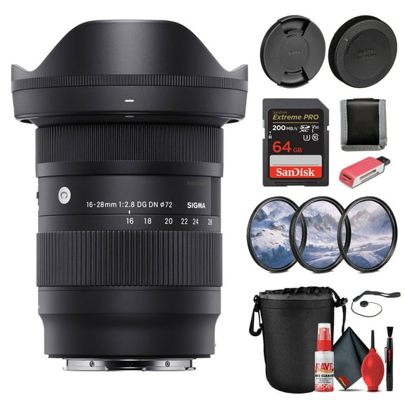 Sigma 16-28mm F2.8 DG DN Lens for Sony E   64GB Card & Filter Kit Bundle (International Model)