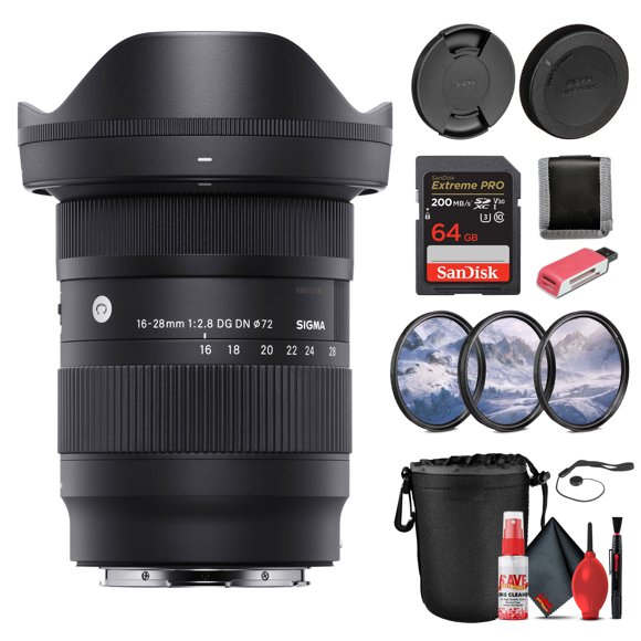 Sigma 16-28mm F2.8 DG DN Lens for Sony E + 64GB Card & Filter Kit Bundle (International Model)