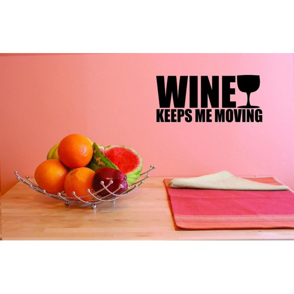 Custom Decals Wine Keeps Me Moving Wall Art Size: 10 X 20 Inches Color: Black