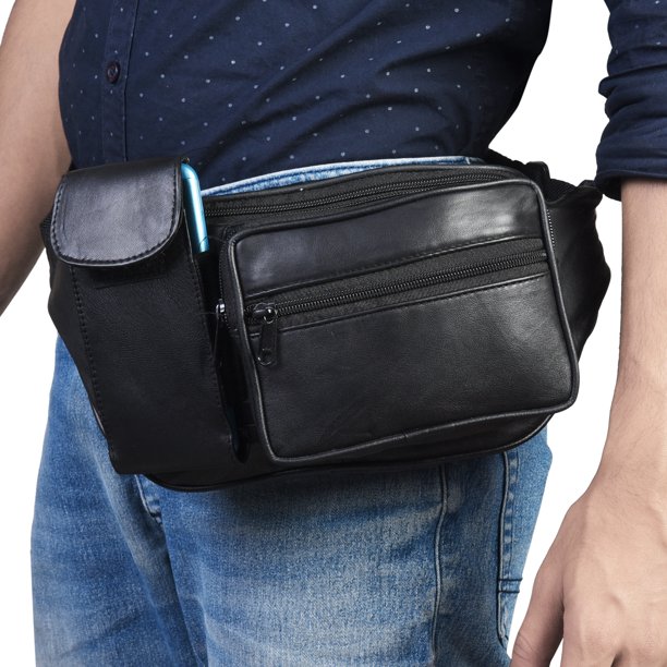 Leatherboss Fanny Pack Genuine Leather with Cell Phone pocket by