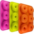 thumbnail image 1 of Paquete de moldes de silicona para rosquillas, bandeja para hornear segura antiadherente de 6 cavidades, resistente al calor para pasteles, galletas, bagels, magdalenas, naranja Vhermosa MZQ-0108, 1 of 4