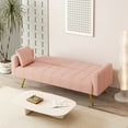 thumbnail image 4 of 71.7" Fleece Sofa Bed with Two Throw Pillows, Teddy Velvet Comfortable Large Sofa for Livingroom Office Bedroom, Pink, 4 of 7