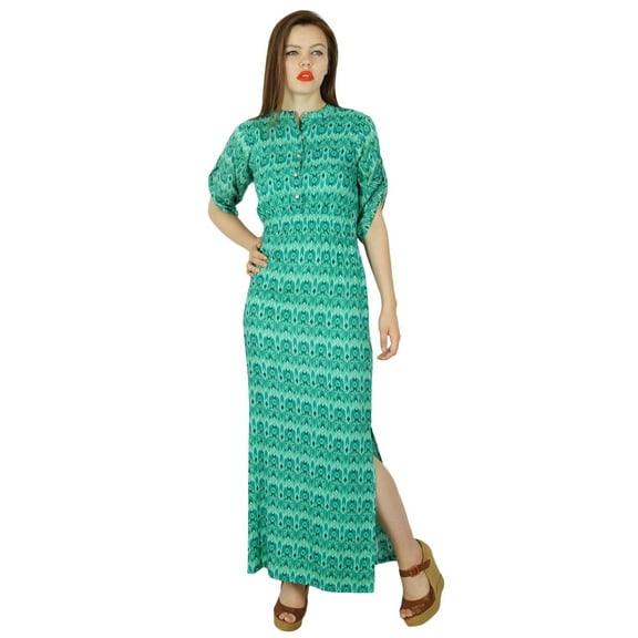 Bimba Women Long Maxi Day Dress Rayon Gown With Side Slit Summer Clothing