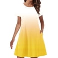 thumbnail image 2 of Offres de Liquidation d'Automne! Robes d'Automne pour Femmes 2024, Robe T-Shirt à Manches Courtes à Col Rond avec Double Poche Dégradée d'Été pour Femmes, Jaune, G, 2 of 5