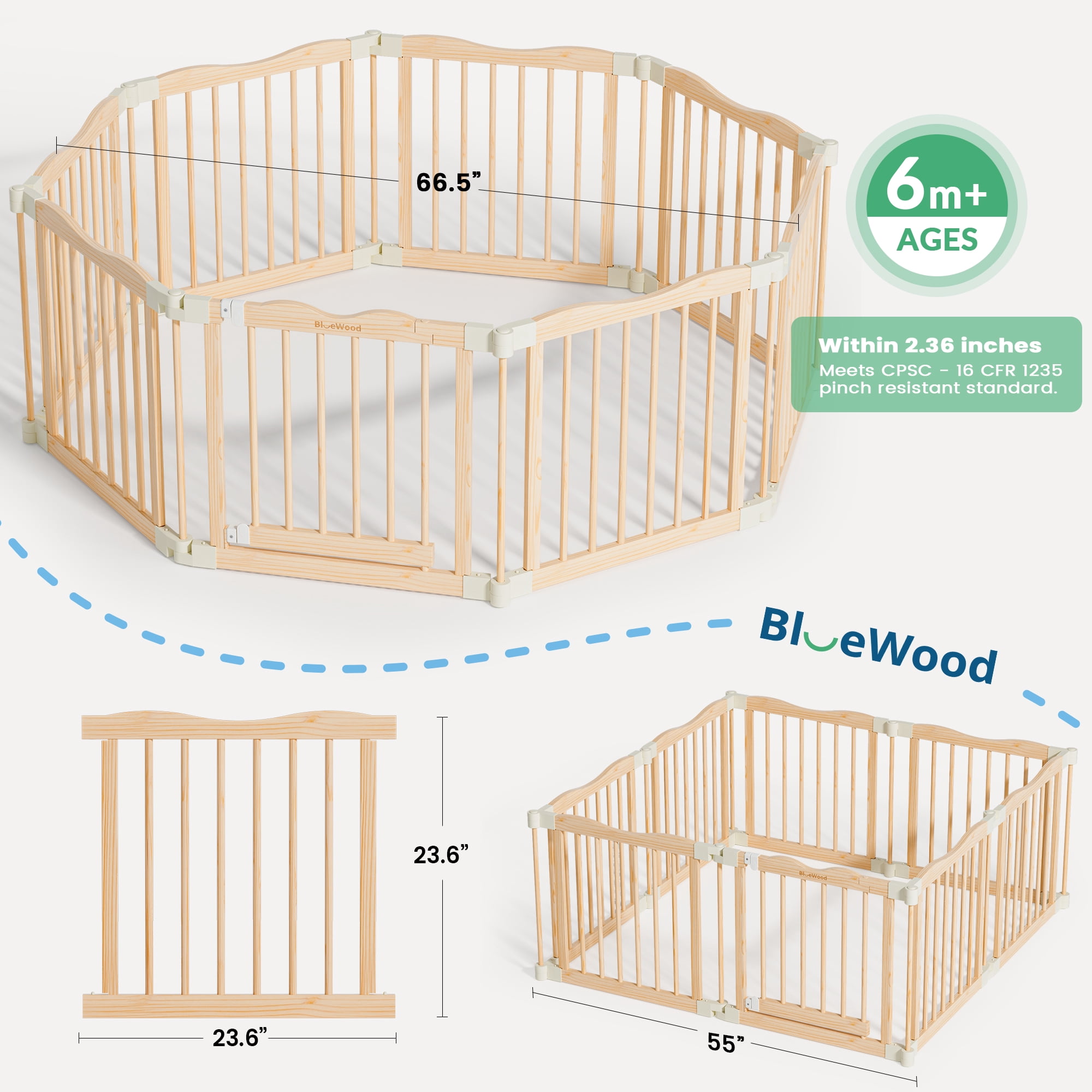 Buballino 8-Panel Foldable Indoor Baby Play Yard, Beige, 23.62"