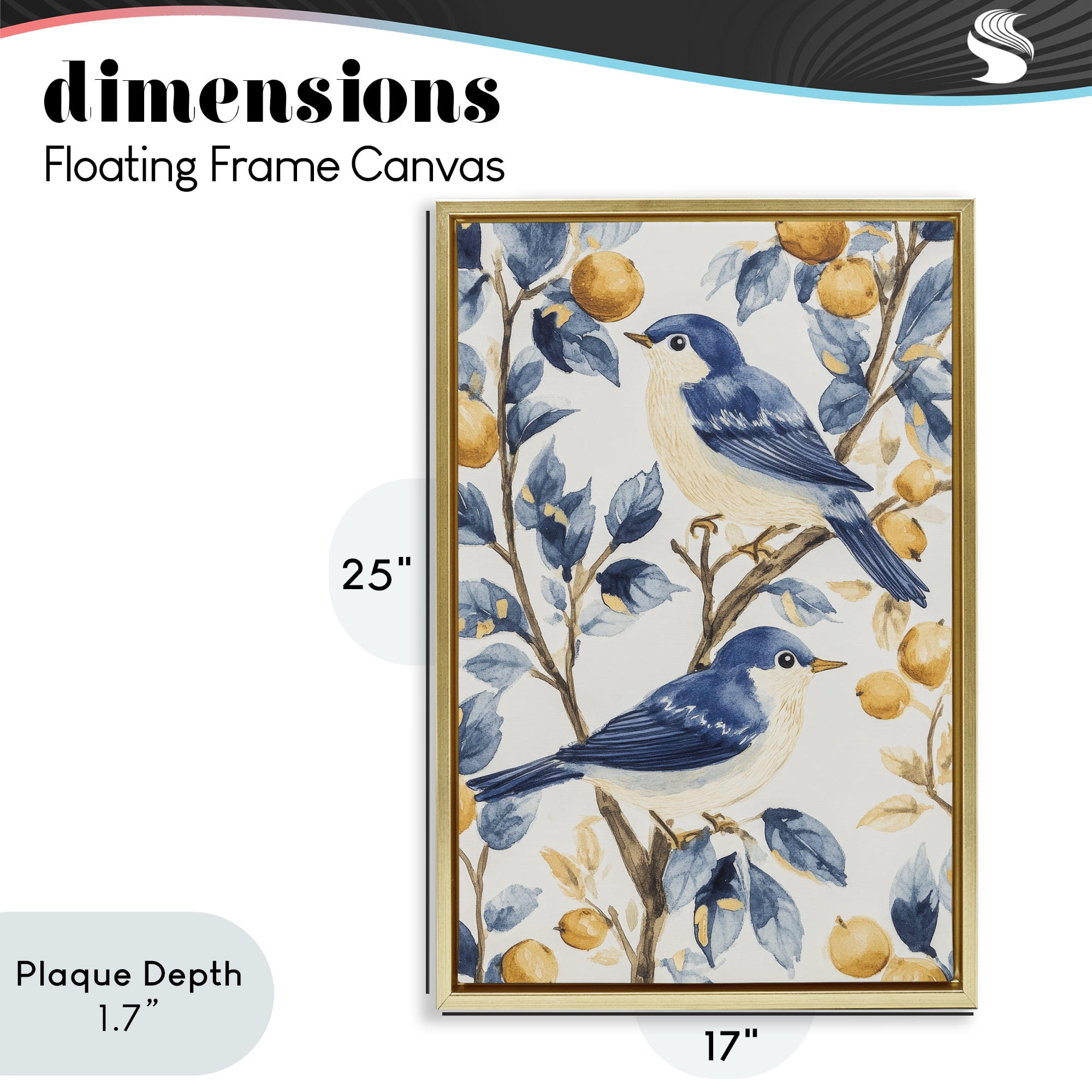 Stupell Industries Sweet Blue Birds on Lemon Branch Gold Framed Floater Canvas Wall Art, design by Petal Prints Design
