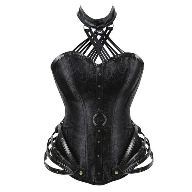 Gibobby Vientre delgado y sexy Corsé de corte de tubo gótico ajustado con cuello lateral mujer Top 11 con cremallera Halter Shapeware (Negro, XL)