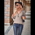 thumbnail image 4 of Suéter Holgado de Punto Acanalado con Cuello de Media Cremallera para Mujer, Blusas Casuales de Larga de Color Liso, Blusas Cómodas y Cálidas Caqui XL, 4 of 9