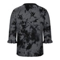 thumbnail image 5 of Alkepwun Women's Tops Casual Floral Print Faux Two-Piece V Neck Front Pleats Bell Sleeve Summer T-Shirt Lightweight Flowing Breathable Plus Size Top, 5 of 6