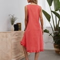 thumbnail image 4 of SMihono Robe d'Été Grande Taille pour Femmes 2023 Mode Décontractée Robe Col Rond Coton Chanvre Manches Courtes avec Poches, 4 of 7