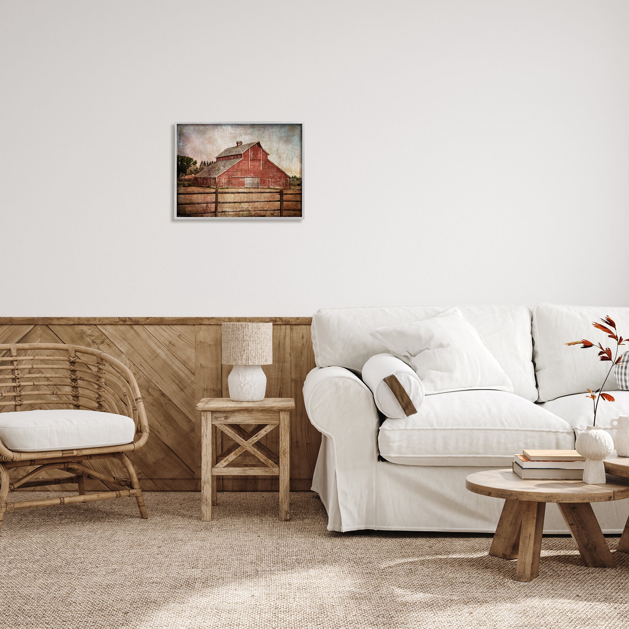 Stupell Industries Vintage Rustic Barn Landscape Painting Gray Framed Art Print Wall Art, 20 x 16