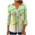 thumbnail image 2 of ICHUANYI Clearance Women Fashion Printed Casual V-Neck Short Sleeve Loose T-Shirt Blouse Tops(Green, XXL) ICHUANYI WER2023081001124, 2 of 5
