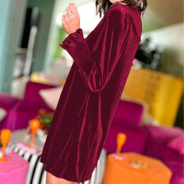 burgundy velvet long sleeve mini dress Frankie Long Sleeve Mini Dress