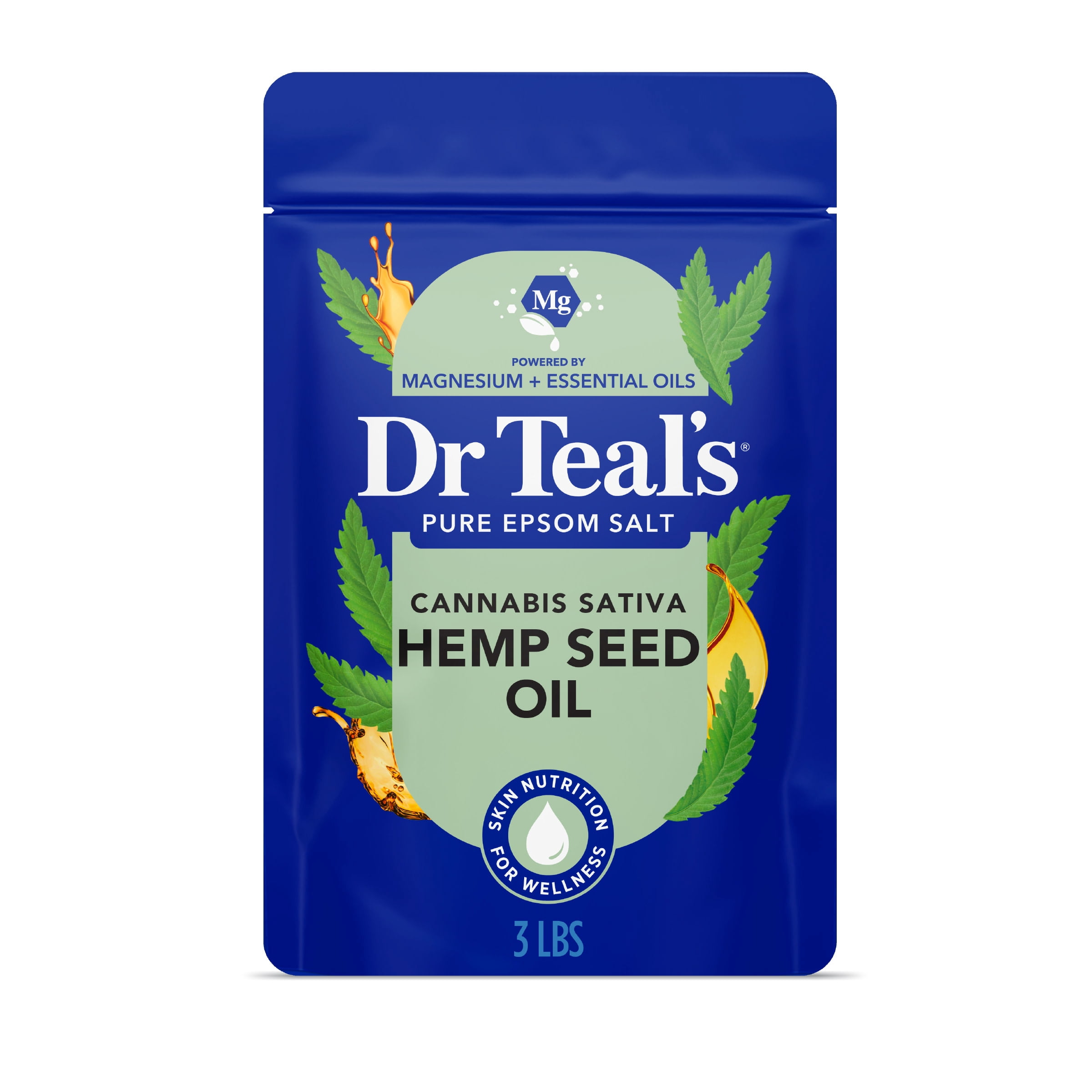 (4 pack) Dr Teal's Epsom Salt Magnesium Soak, Cannabis Sativa Hemp Seed Oil, 3 lbs