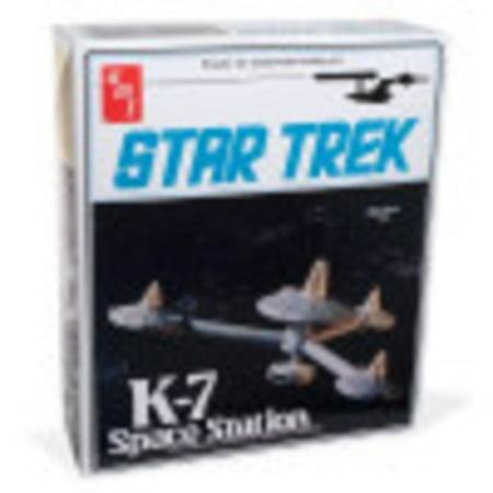 AMT: Star Trek K-7 Space Station - 1:7600 Scale Model Kit -29 Parts Miniature Ship Included Classic Hobby Kit Posable Display Stand 15x7 Age 14+