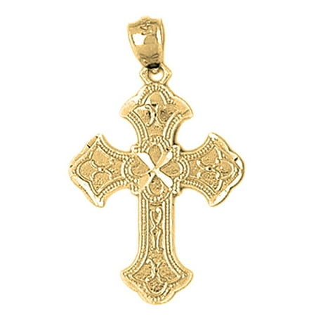 18K Yellow Gold Budded Cross Pendant - 31 mm