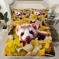 thumbnail image 2 of Cute Ferret Sheet Set Cute Wild Animal Bed Sheets Set 3D Print Animal Sheets, Lovely Furry Animal with Botanical Leaves Flat Fitted Sheet Adults Teens, King, 2 of 6