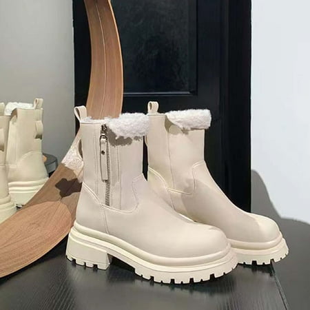 

Njoeus Extra Wide Calf Boots For Women Women S Wide Calf Boots Women S Winter Boots Chunky Heel Middle-Heels Round-Toe Side Zipper Boots Womens Extra Wide Calf Boots