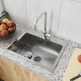 thumbnail image 2 of Bathenum 20" x 16" Drop in Kitchen Sink 304 Stainless Steel Single Bowl Topmount Kitchen Sink with Drain Kit and Bottom Grid, Brushed, 2 of 8