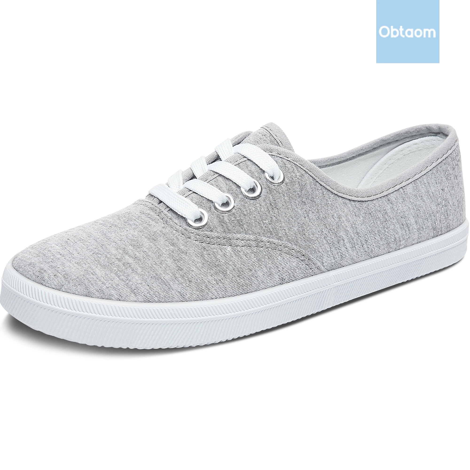 Obtaom Women’s Canvas Sneakers Fashion Lace Up Canvas Shoes,Low Top Casual Flat,Lightweight Tennis Shoes.(Gray,US10)