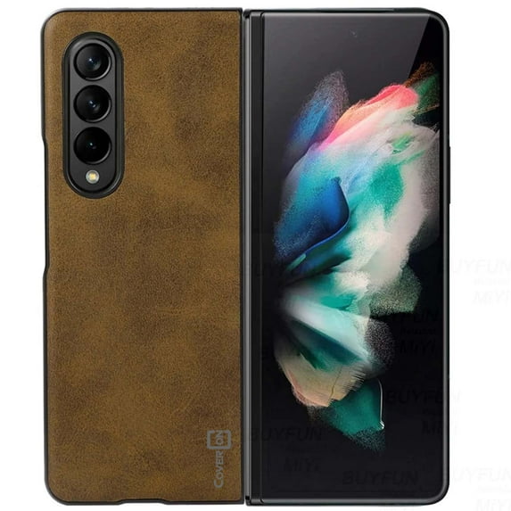 CoverON For Samsung Galaxy Z Fold3 5G Case, Slim PU Leather Hard Phone Cover, Brown