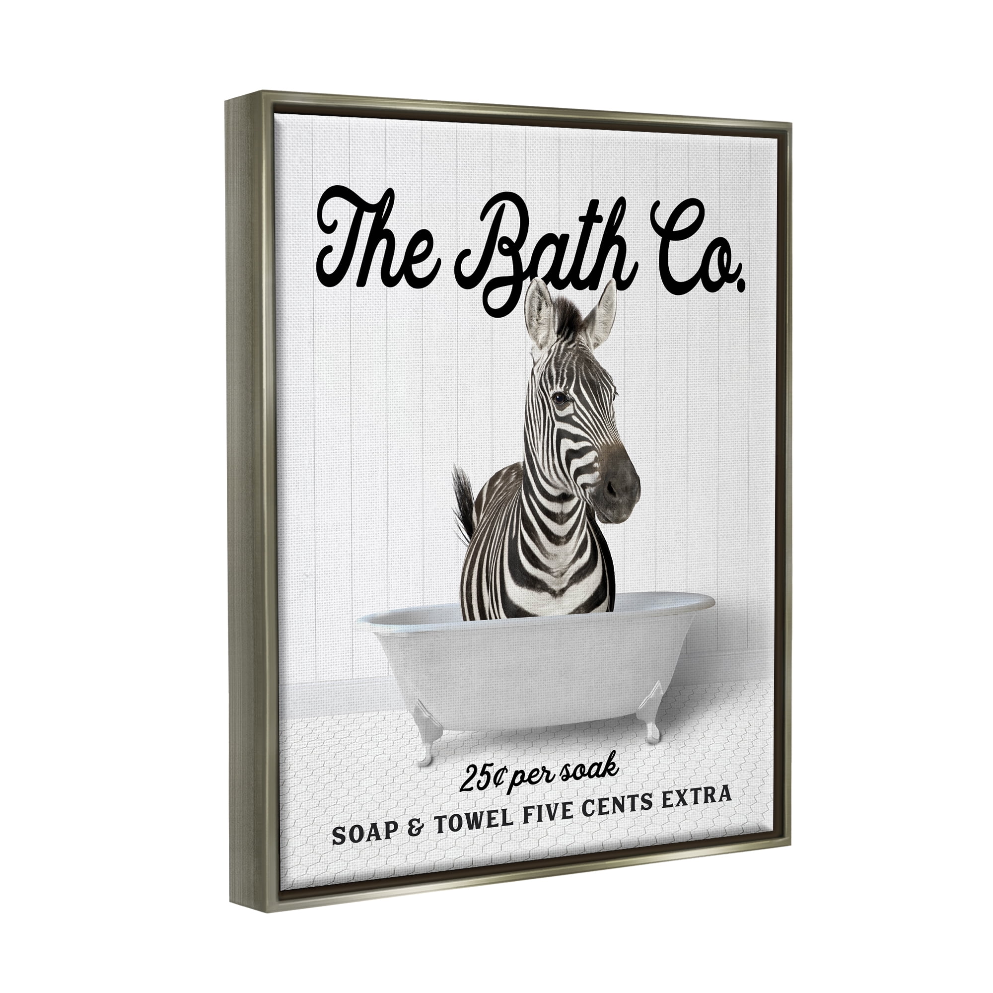 Stupell Industries Vintage Bath Ad Zebra Animals & Insects Painting Gray Floater Framed Art Print Wall Art, 25 x 31