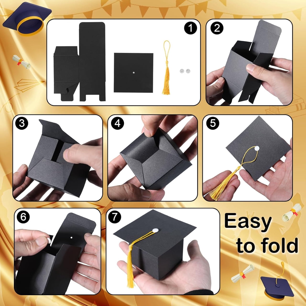 Graduation Decorations - 50PCS Candy Box DIY Grad Cap Box for Grad Party Favors Graduation Candy Box Graduation Party Gift Boxes Graduation Decorations