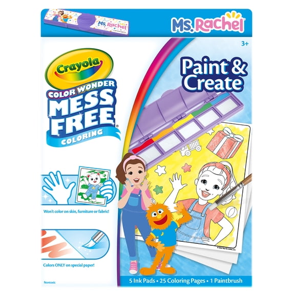 Crayola Color Wonder Paint & Create Set - Ms. Rachel, Mess-Free Painting Kit for Kids, 25 Coloring Pages, 5 Ink Pads & Paint Brush, Gift for Toddlers, Ages 3