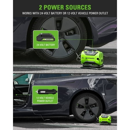 Greenworks - 24 Volt Battery Powered 160-PSI Inflator with 2.0 Ah USB-C Battery & Charger - Green