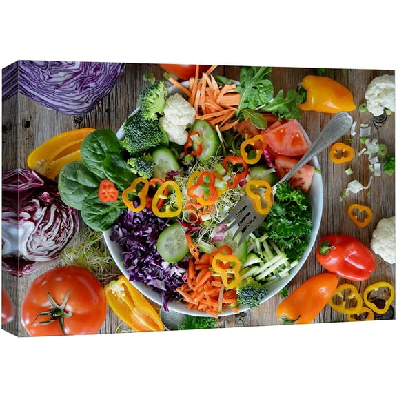 wall26 Canvas Print Wall Art Fresh Bell Pepper Lettuce Tomato Salad Food & Cooking Kitchen Photography Realism Decorative Scenic Rustic Zen Calm Colorful for Living Room, Bedroom, Office - 32&quo