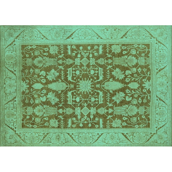 Ahgly Company Indoor Rectangle Oriental Turquoise Blue Traditional Area Rugs, 5' x 7'