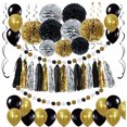 thumbnail image 1 of Balloon Kit de globos de látex para fiestas, 51 unidades, dorado y negro, 1 of 3