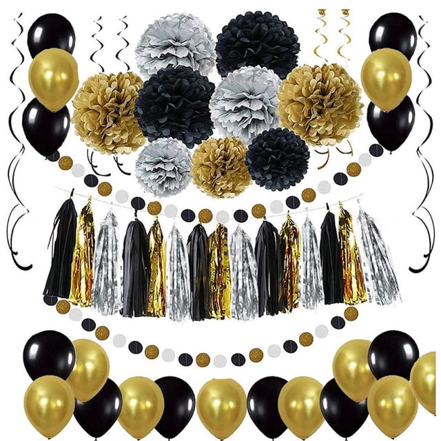 Balloon Kit de globos de látex para fiestas, 51 unidades, dorado y negro