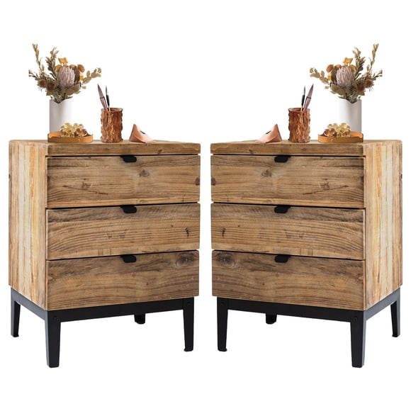 Mesita de noche Nightstand Wnutrees Farmhouse de madera con 3 cajones