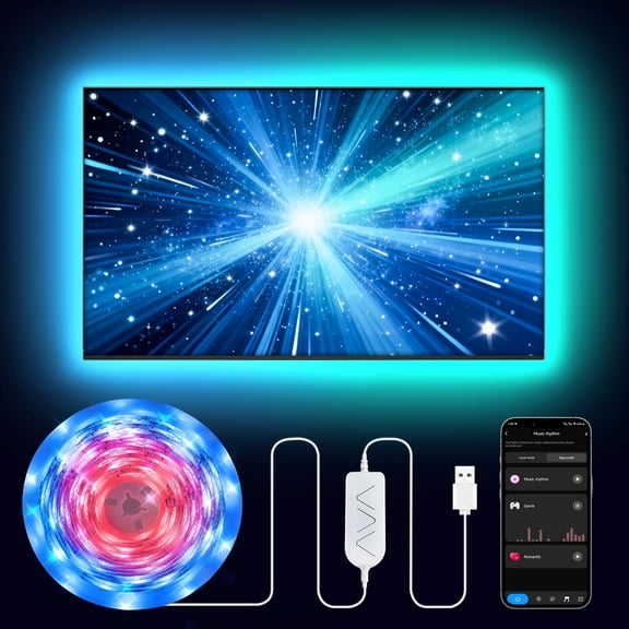 YULINKCO RGB IC LED Lights for 32-43 Inch TV, 9.84ft Backlight Strip Behind TV, Bluetooth App & Voice Control, 44 Scene Modes, Music Sync, for Ambient Gaming, Bedroom, Monitor, Living Room