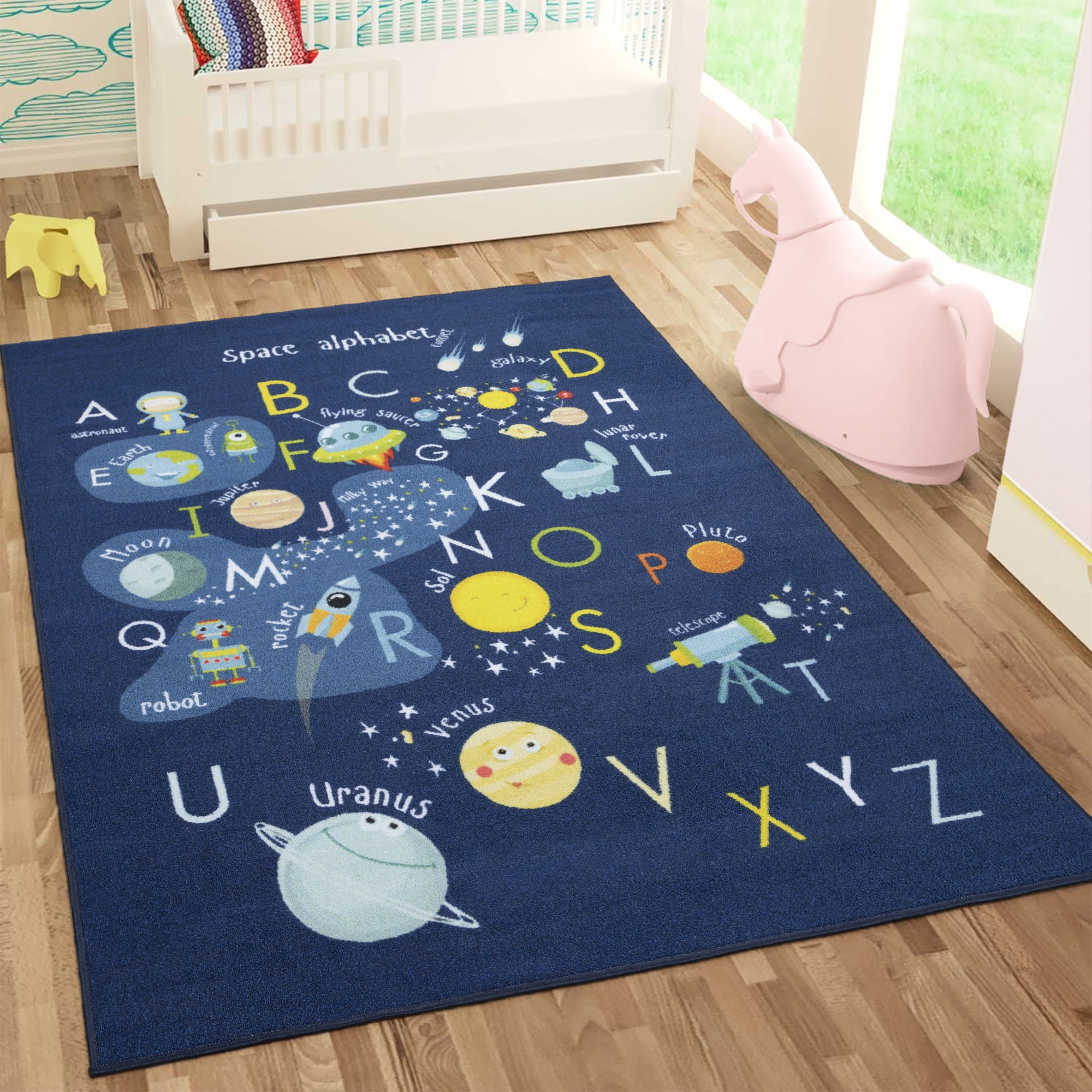 Alphabet Learning Game Space Planet Area Rugs Kids Bedroom Living Room Floor Mat 